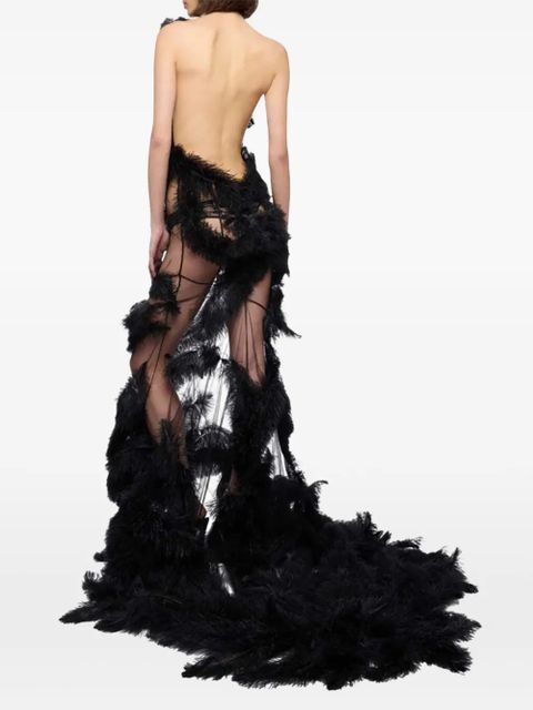 The Attico feather-details long dress - Black