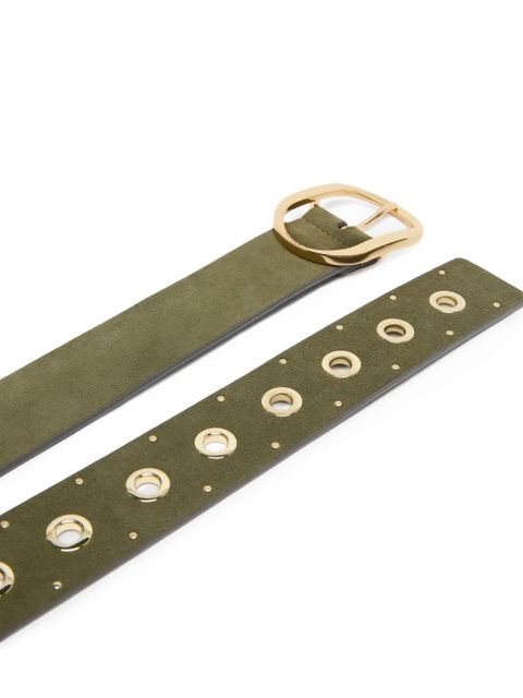 PINKO eyeletted buckled leather belt - Green