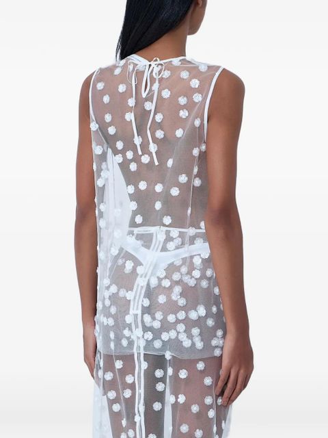 Cecilie Bahnsen floral-embroidered sheer top - White