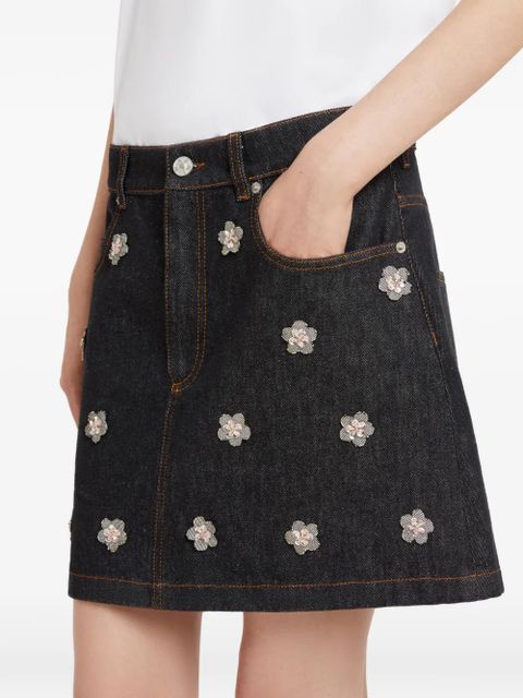 Marni daisy-appliqué denim mini skirt - Blue