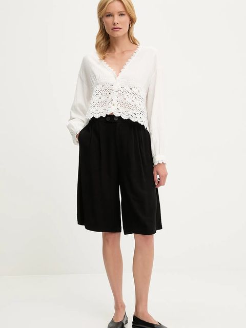 Answear.LAB szorty lniane damskie kolor czarny gładkie high waist - zdjęcie produktu nr 2