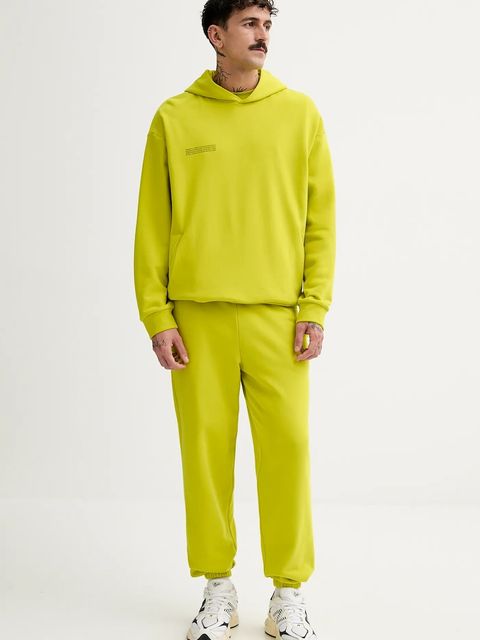 Pangaia bluza bawełniana kolor zielony z kapturem gładka 10000180