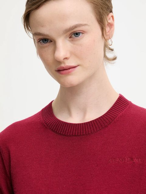 Guess Jeans sweter z domieszką wełny damski kolor bordowy W4BR83 Z3HO2