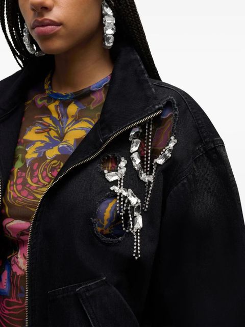 AREA crystal chain cut-out bomber jacket - Black