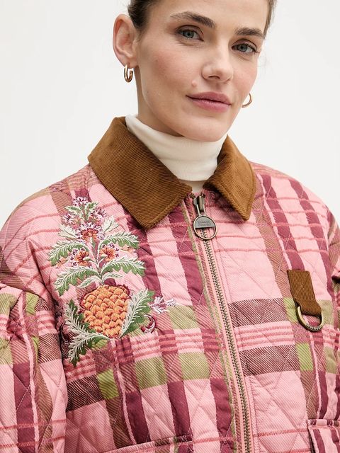 Barbour kurtka x Farm Rio kolor różowy przejściowa oversize LQU1871