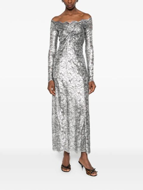 Rabanne floral off-the-shoulder maxi dress - Silver