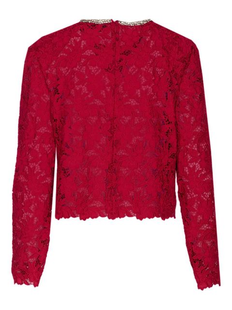 Self-Portrait crystal-collar lace blouse - Red