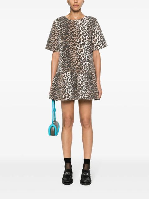 GANNI leopard-print denim minidress - Brown