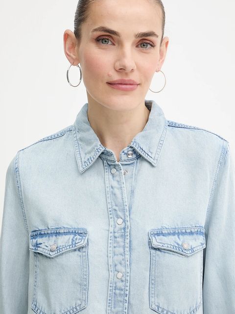 Guess koszula WESTERN damska kolor niebieski regular z kołnierzykiem klasycznym W5YH33 D4N61