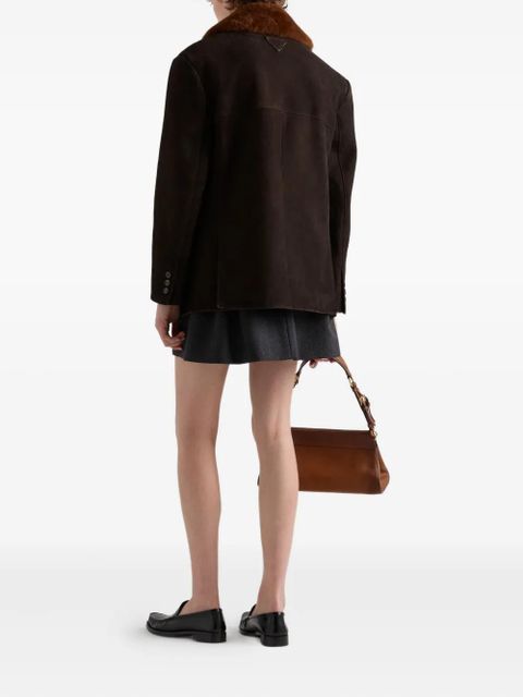 Prada shearling-collar suede coat - Brown