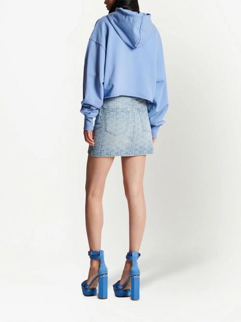 Balmain Roman-rubber-logo-cropped-hoodie - Blue