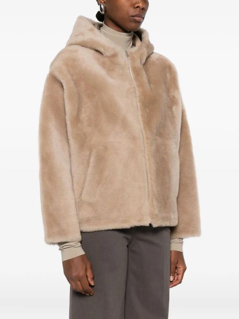 Yves Salomon hooded shealing jacket - Brown