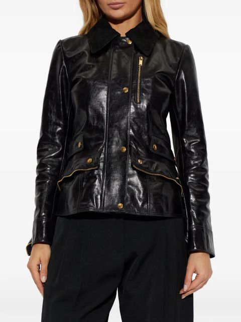 Alexander McQueen corduroy-collar leather jacket - Black