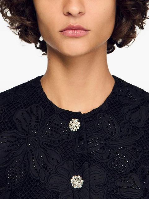 SANDRO embroidered guipure-lace crop top - Black