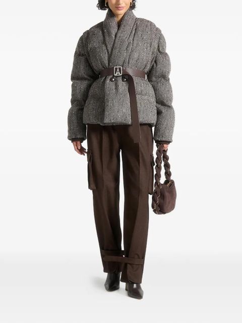 Manière De Voir Inez herringbone belted puffer jacket - Grey - zdjęcie produktu nr 2