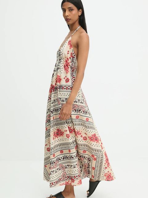 Answear.LAB sukienka bawełniana kolor beżowy maxi rozkloszowana - zdjęcie produktu nr 2