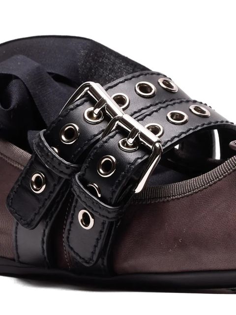Miu Miu buckle-strap lace-up ballet flats - Brown