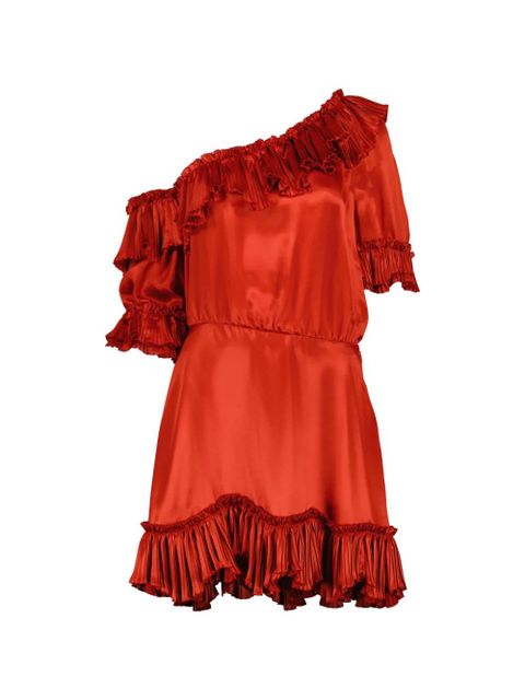 Saint Laurent ruffled asymmetric silk dress - Red - zdjęcie produktu nr 1