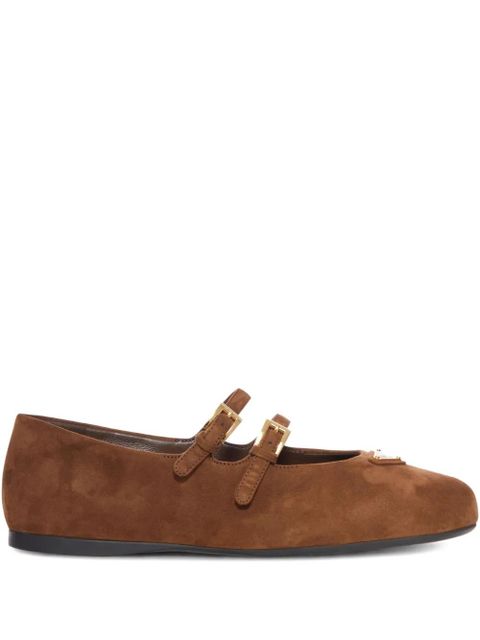 Prada double-buckle suede ballet flats - Brown - zdjęcie produktu nr 1