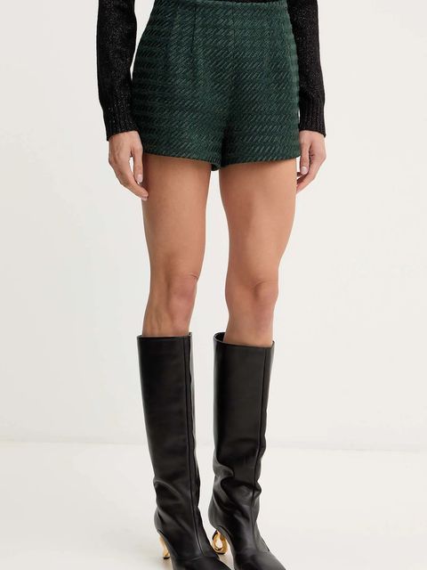 Armani Exchange szorty z domieszką wełny damskie kolor zielony gładkie high waist XW000718 AF16208 - zdjęcie produktu nr 1