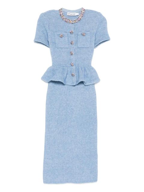 Self-Portrait peplum-waist midi dress - Blue - zdjęcie produktu nr 1