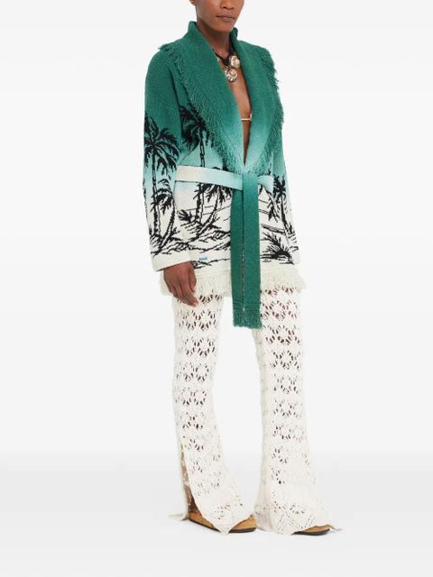Alanui Wave Bloom fringed cardi-coat - Green