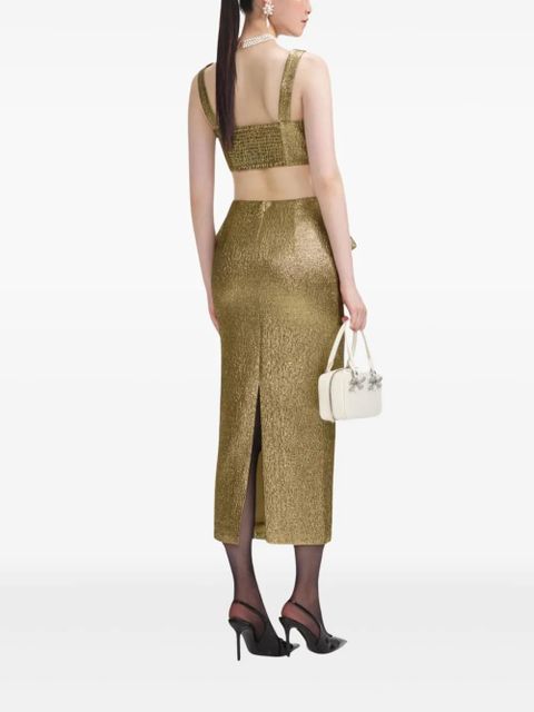 Self-Portrait jacquard midi skirt - Gold