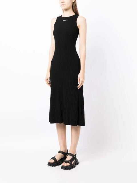 Off-White logo-print ribbed midi dress - Black