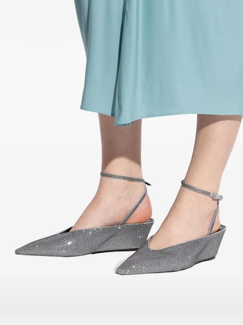 Tory Burch 50mm pavé-embellished wedge-heel pumps - Silver