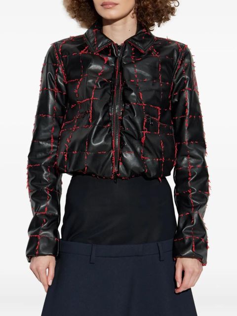 Diesel quilted grid-stitched cropped jacket - Black