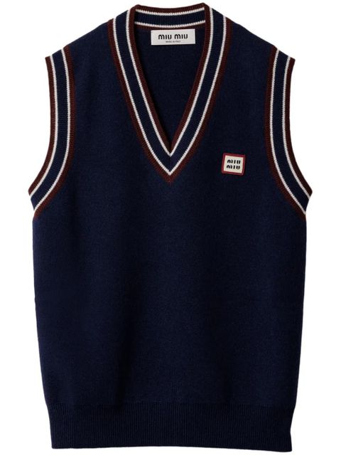 Miu Miu striped-trim knit vest - Blue - zdjęcie produktu nr 1