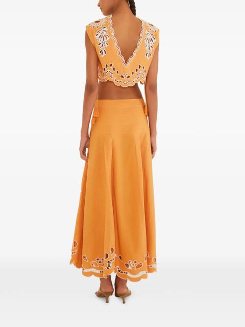 FARM Rio embroidery camel skirt - Orange