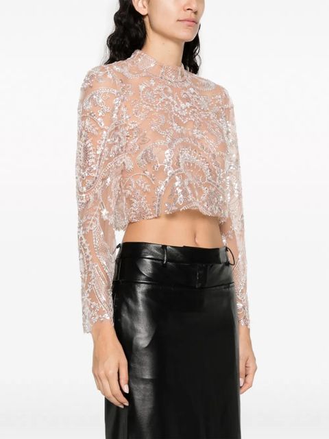 Self-Portrait sequin-embellished semi-sheer top - Neutrals - zdjęcie produktu nr 2