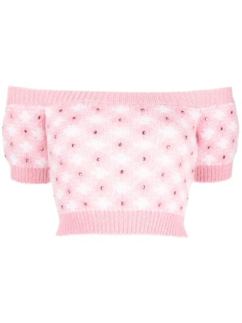 Alessandra Rich vichy-print knitted top - Pink - zdjęcie produktu nr 1