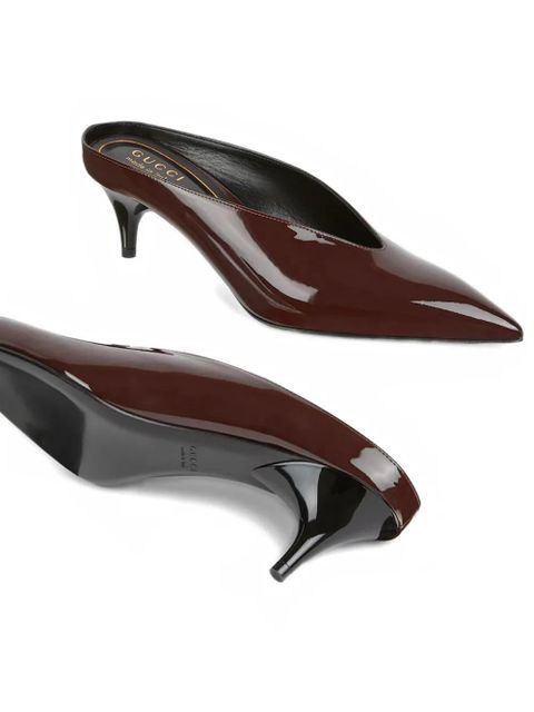 Gucci 55mm patent leather heeled mules - Brown