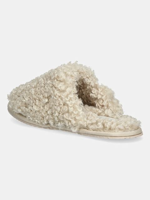 Calvin Klein kapcie CLOSE SLIPPER FUR kolor beżowy YW0YW01975