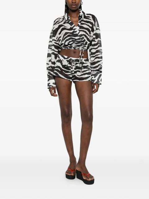 The Attico zebra-pattern drawstring shorts - White