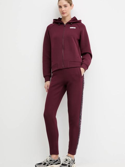 EA7 Emporio Armani bluza damska kolor bordowy z kapturem gładka AF13151.7W000675 - zdjęcie produktu nr 2