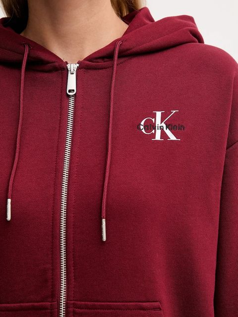 Calvin Klein Jeans bluza damska kolor bordowy z kapturem z nadrukiem LV047B270G