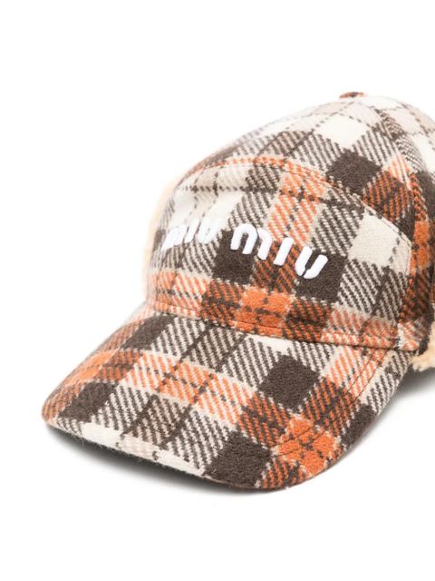 Miu Miu plaid-pattern cap - Brown