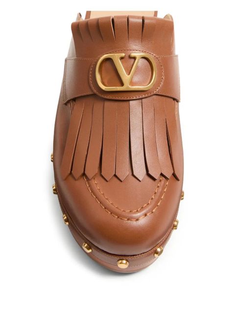 Valentino Garavani 45mm VLogo Signature fringed clogs - Brown