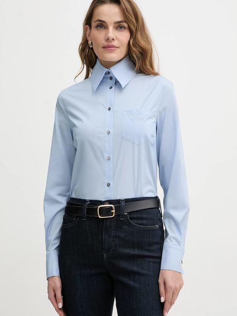 Karl Lagerfeld koszula z dodatkiem bawełny damska kolor niebieski regular z kołnierzykiem klasycznym A4W11038 - zdjęcie produktu nr 1