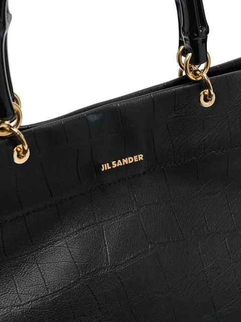 Jil Sander bamboo-handle embossed tote bag - Black