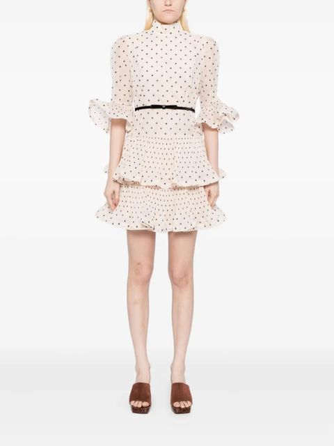 ZIMMERMANN pleated polka dot mini dress - Neutrals