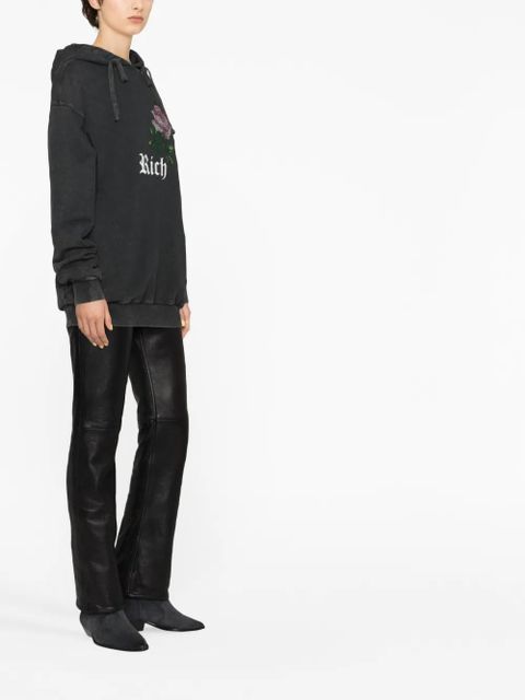 Alessandra Rich rhinestone-embellished drawstring hoodie - Grey