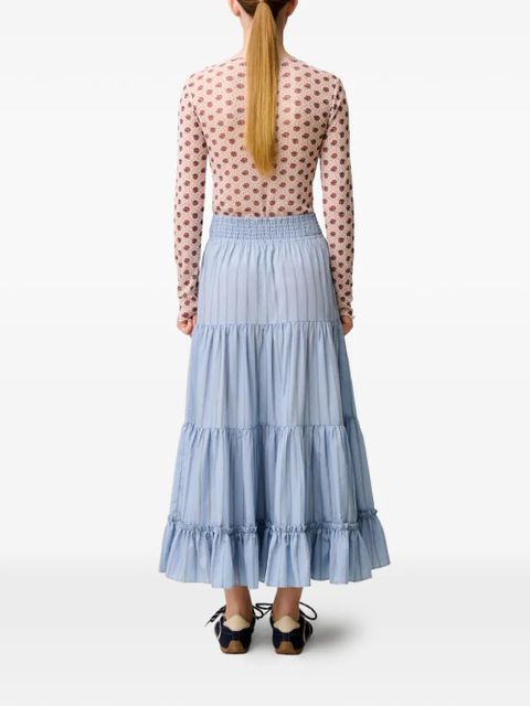 Claudie Pierlot striped ruffled-tiers A-line skirt - Blue