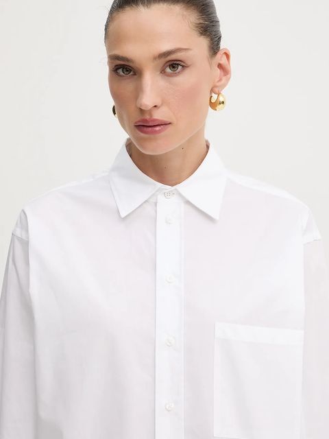 BOSS koszula bawełniana damska kolor biały relaxed z kołnierzykiem klasycznym 50543800