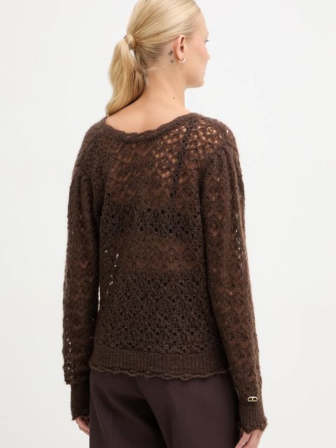 Twinset sweter z dodatkiem moheru damski kolor brązowy lekki 252TT3200