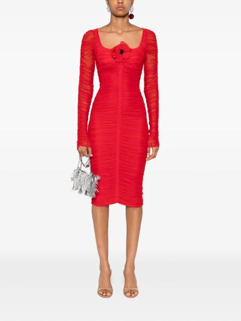 Blumarine ruffled long-sleeved party dress - Red - zdjęcie produktu nr 2