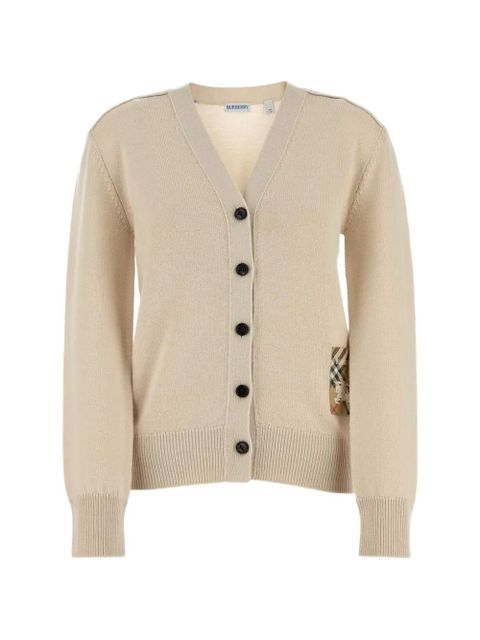 Burberry logo-patch wool cardigan - Neutrals - zdjęcie produktu nr 1